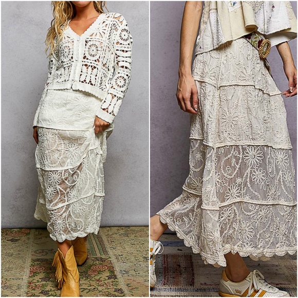 POL Cream Lace Tiered Maxi Skirt - Picture 6 of 6